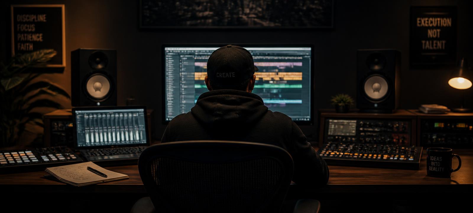 Producer working in a home studio